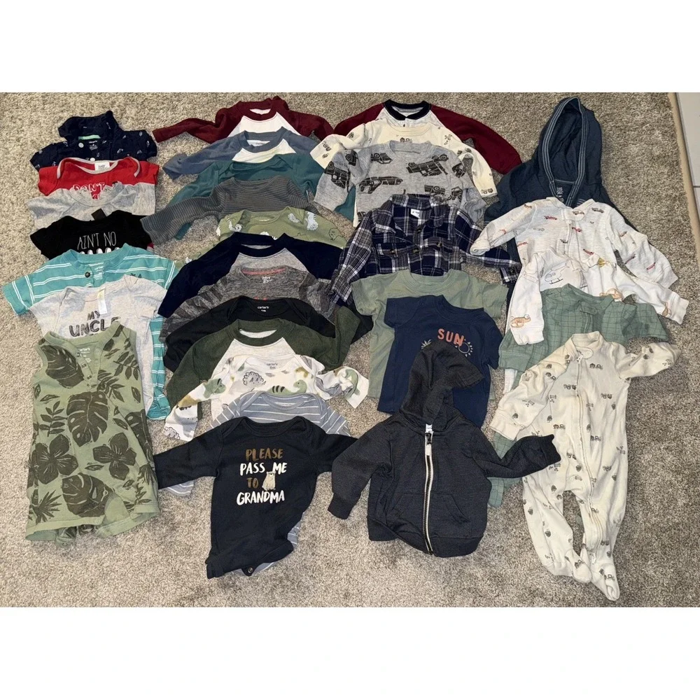 Lot Of 31 Mixed Brand Baby Boy Clothes Size 6M (5 Sleepers 26 Shirts)